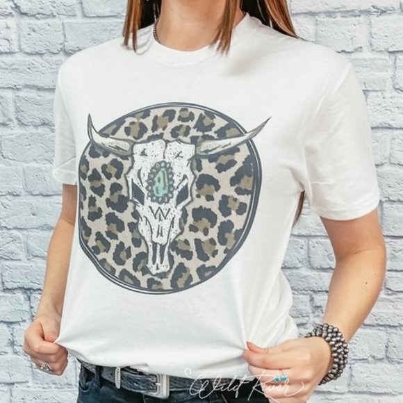 Whiskey Kiss Tops - LEOPARD BULL SKULL Handmade Graphic Tee